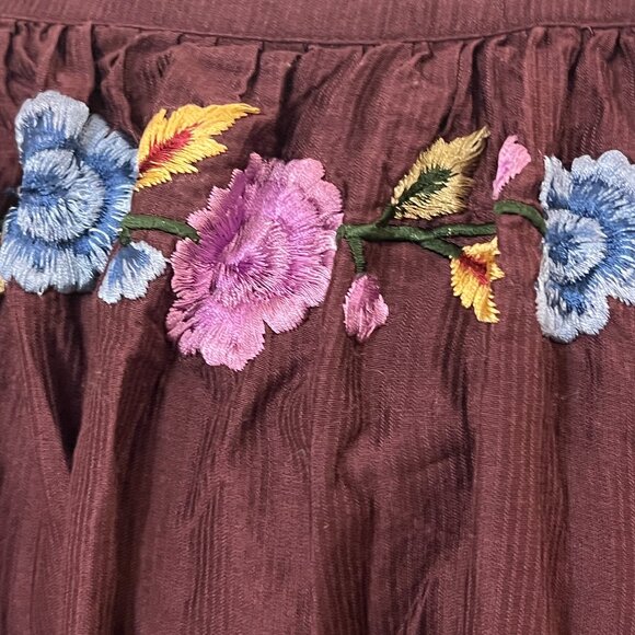 Samant Chauhan XL Boho Burgundy Embroidered Blouse Floral Balloon Sleeve Top - Picture 4 of 9